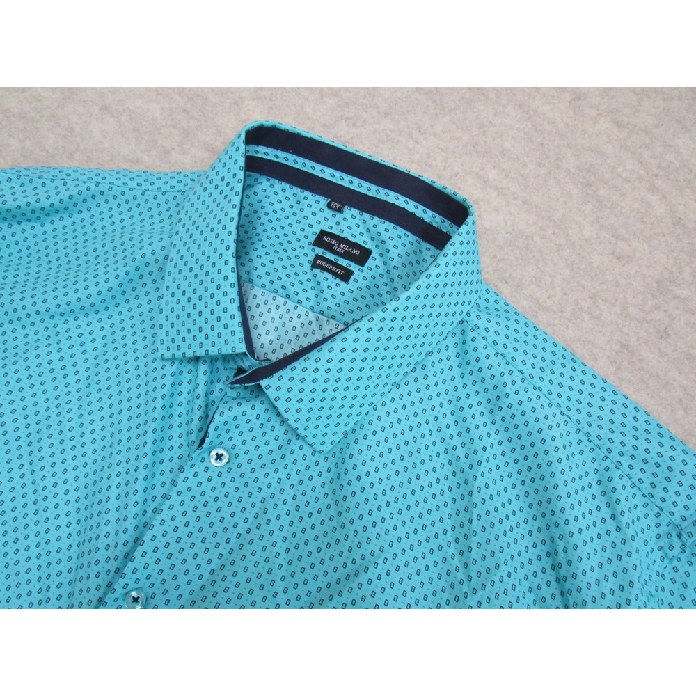 Rosso Milano Italy Mens 3XL Modern Fit Short Sleeve Button Down Shirt Turquoise